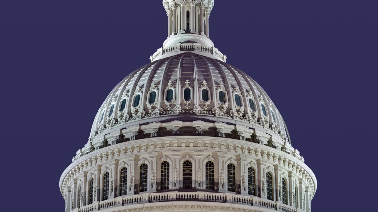 US Capitol dome at dusk