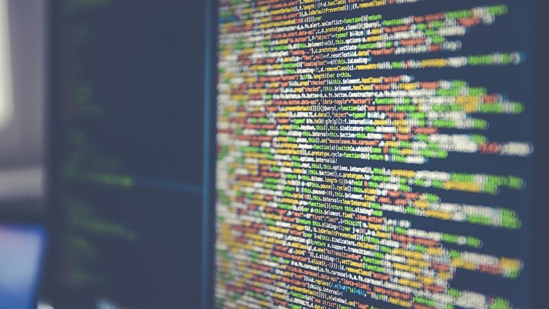 Programming code displayed on a computer monitor screen