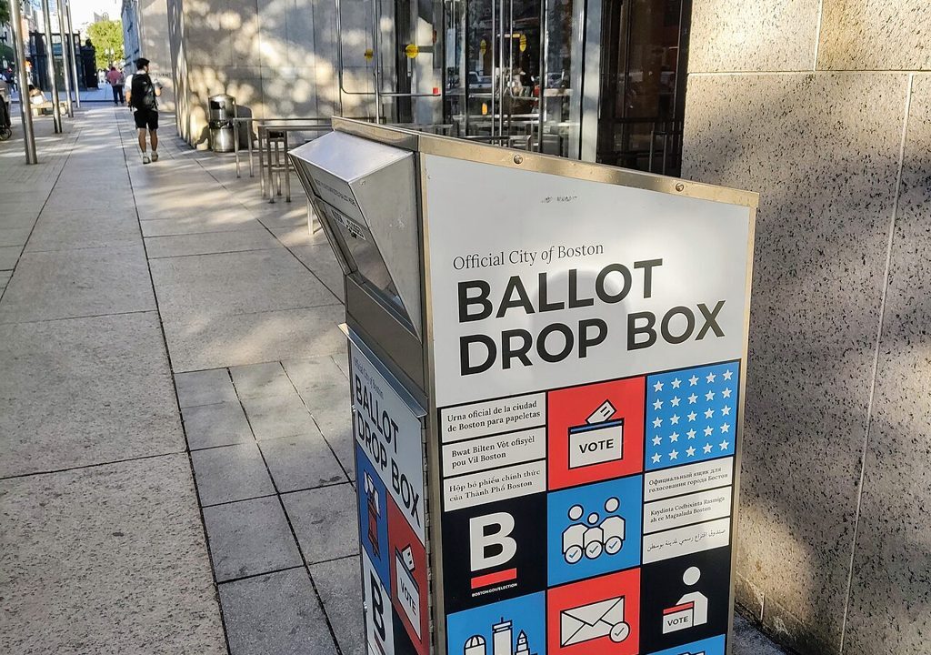 Official ballot drop box on a city sidewalk