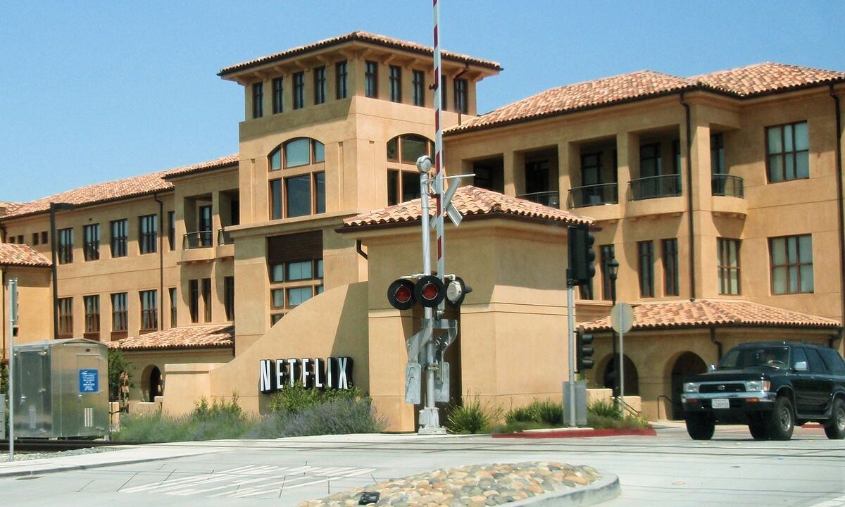 Netflix headquarters building with company sign